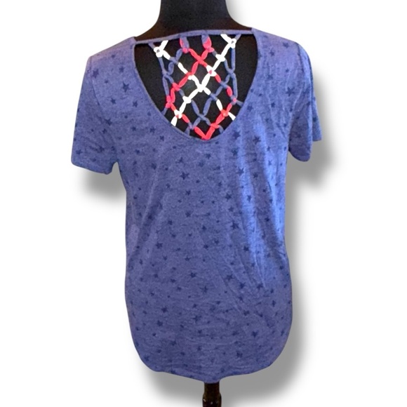 LANE BRYANT High-Low Macrame-Back Top - Plus 14/16 Medieval Blue - Picture 4 of 11